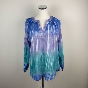 Shenanigans Blue Green Purple Ombre Long Sleeve Blouse Top New Women Small